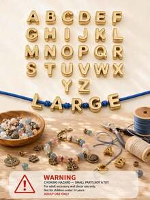 10/26/60/100pcs High-Definition Thick Acrylic Large Hole Letter Beads Assortment, Keychain, Phone Charm DIY Handmade Accessories, Suitable For Multiple Scenarios, Creative Handmade DIY Essential Materials (Not A Children's Toy, For Adult Use As Accessories And Decoration Only) - Gold - View 4
