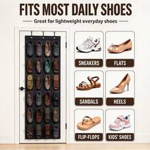 2Pcs 24 Pockets Over-The-Door Shoe Organizer, Hanging Storage (Black & Grey), Space-Saving Shoe Storage, Large Breathable Mesh Pockets For Shoes, Accessories, And Small Items, Hanging Storage Holder For Bedroom, Closet, Or Entryway - Multicolor - View 6