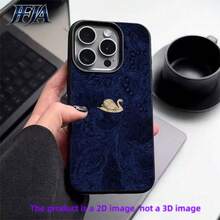 1pc Personalized Swan Polka Dot Graphic Aesthetic Pattern Black Liquid Straight Edge Phone Case Compatible With IPhone 16/16 Pro/16 Plus - Multicolor - View 1