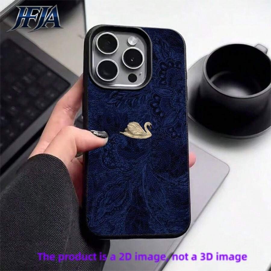 1pc Personalized Swan Polka Dot Graphic Aesthetic Pattern Black Liquid Straight Edge Phone Case Compatible With IPhone 16/16 Pro/16 Plus - Multicolor - View 1