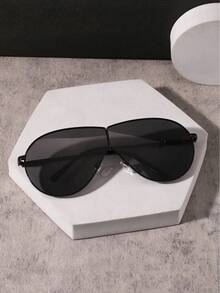 RENNES 1pc Men Metal Frame Aviator Fashionglasses, One-Piece Lens, Thin Metal Temples, Non-Slip Nose Pads, Stylish For Daily & Driving - Multicolor - View 3