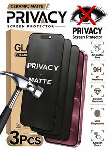 3Pcs Ceramic Matte Screen Protector Film, Soft Material, Matte Texture, Anti-Glare, Anti-Peeping, Anti-Fingerprint, Compatible With IPhone18 Pro Max/18 Pro/17 Pro Max/17/17 Pro/17 Air/16 Pro Max/16/16 Pro/16 Plus/15 Pro Max/15/15 Pro/15 Plus/14 Pro Max/14/14 Pro/14 Plus/13 Pro Max/13/13 Pro/12/12 Pro/12 Pro Max/11/11 Pro Max Full Series - Black - View 2
