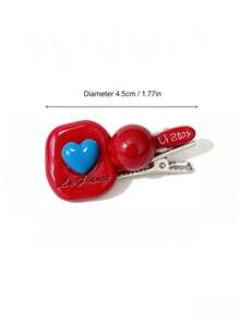 Korean Ins Style Red & Blue Colorblock Square Heart Beaded Alligator Hair Clip, Premium Side Hair Clip For Forehead Bangs And Loose Strands - Multicolor - View 3