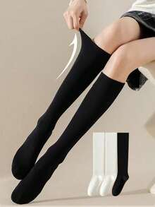 1/2/3 Pairs Women Solid Color Over-The-Knee Socks, White Thigh High Compression Stockings, Slimming Leg, Suitable For Dresses, Boots, Flats, Versatile For All Seasons - Multicolor - View 21