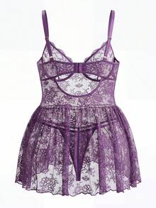 DITZN Plus-Size Women's Lingerie, Lace Cutout Design, Plus-Size Sexy Lingerie - Purple - View 7