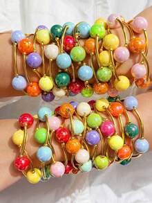 3pcs/Set 16mm Candy Color Laser Beaded Bracelet Set, Y2K Colorful Dopamine Bracelet Set, Summer Versatile Vacation Accessories - Multicolor - View 1