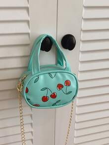 1pc Children's Mini Handbag Square Chain Bag Candy Bag Lightweight Portable Zipper Closure PU Material Cherry Pattern Suitable For Girls Daily Outings And Ideal Accessory Matching - 646# - View 12