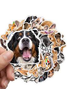 50Pcs Puppy Dog Meme Stickers, Happy Pet Dog Face, Heart, Star & Hand‑Drawn Doodle Decals, Waterproof Vinyl Stickers For Scrapbook, Junk Journal, Gift & Holiday Decor - Multicolor - View 3