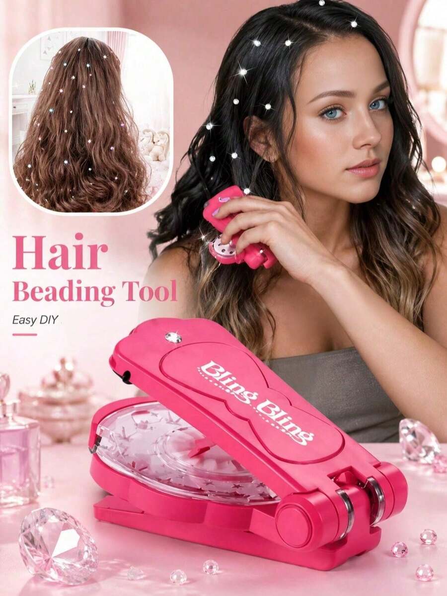 DIY Hair Accessory Gem & Rhinestone Setting Kit - Sparkling Hair Styling Tool. Perfect Christmas Gift For Women; Heatless Styling Tool To Add Sparkle To Hair. Easy To Use, Suitable For Hair, Ideal For Parties Or Holiday Gifting. - Embossed Set - View 1