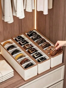 4pcs/Set 6-Grid Closet Storage Boxes, Suitable For Belts, Underwear And Socks, Home Decor Closet Organizer, Fabric Storage Bins With Brown Trim, Drawer Organizer, Keep Your Closet Tidy - Beige - View 2