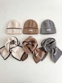 Children's Hat Set, Knitted Wool Winter Warm Headwear, Unisex, With Earflap Design - Multicolor - View 7