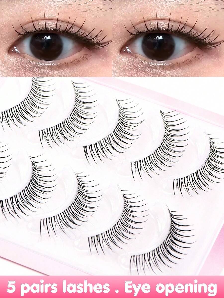 5 Pairs A-Type False Eyelashes, Delicate Japanese And Korean Style, Tapered Long Design For Natural Eye Shape Enhancement, Creating 3D Big Eye Makeup Effect, Soft And Lightweight Clusters For Comfortable Fit, Easy And Quick DIY Application, Saving Makeup Time, Suitable For Beginners, Reusable, Perfect For Commuting, Dating, Travel, Party And Holiday Makeup, Ideal Holiday Gift For Best Friends And Girlfriends