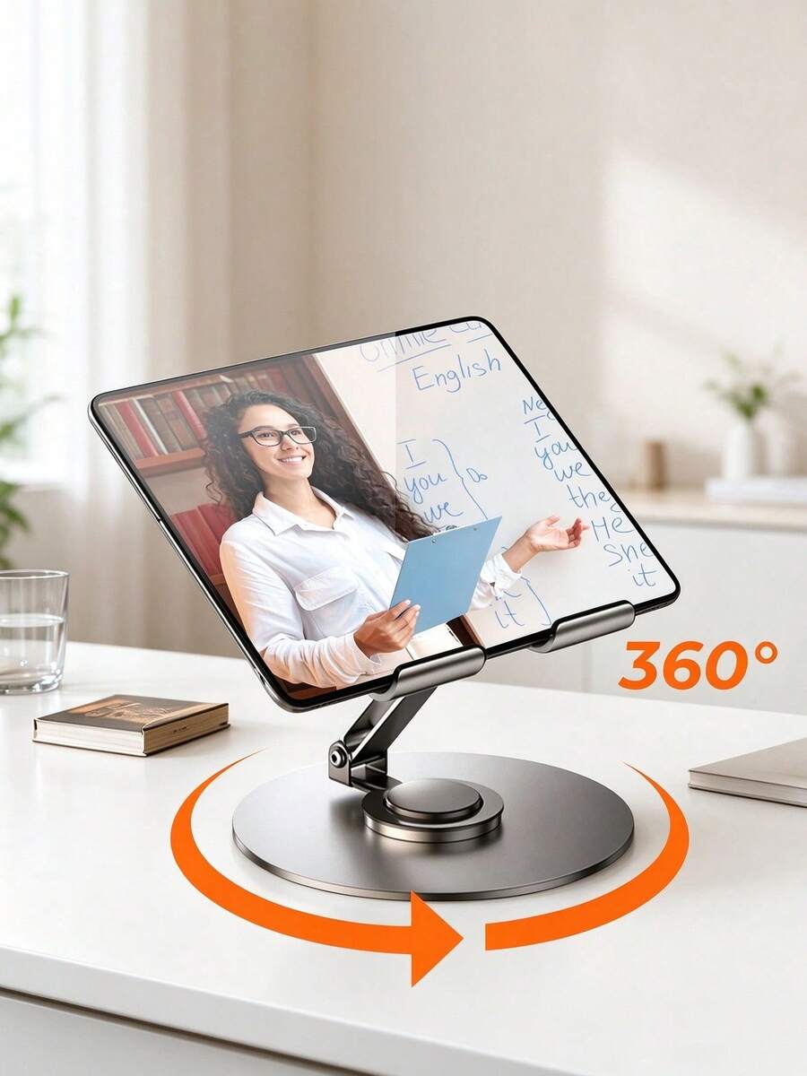360° Adjustable Metal Foldable Tablet Stand, Desktop Holder Compatible With IPad Pro 9.7/10.5/10.9/11, Mini 2/3/4, Tab, Kindle E-Reader, Android Phone, Black, Gift For Family Friends - View 1
