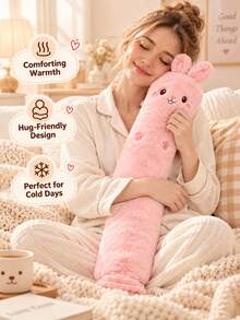 1pc 2300ml Neutral Cartoon Flocked Long Hot Water Bottle, Large Capacity, Random Inner Color, Refillable, Explosion-Proof, Leak-Proof, Detachable, Hand Warmer, Suitable For Winter Outdoor Camping, Travel, Home, Office, School, Dorm, Daily Use, Christmas, Holiday Gift - Hot Water Bottle - View 3