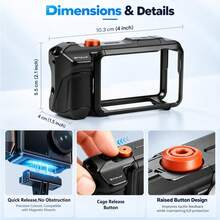 For Osmo Action 5 Pro / 4 / 3 PULUZ Metal Camera Cage Expansion Adapter With Handle Grip & Lens Cap & Cold Shoes (Black) - View 5