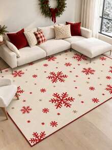 1pc Christmas Area Rug, Red & White Snowflake Holiday Carpet, With Festive Winter Snowflake Print, Rectangular Indoor Floor Mat, Suitable For Living Room, Bedroom, Dining Room, Entryway, Fireplace, Seasonal Christmas Home Decor, Cozy Winter Room Decoration Rug - Multicolor - View 9