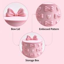 3D Printed Embossed Heart & Bow Round Jewelry Storage Box, INS Sweet Style With Compartment Design, Organizes Various Jewelry Accessories, Romantic Bedroom Desktop Decor, Practical Storage Craft For Girls - Pink - View 7
