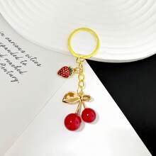 Gold Series Cherry Keychain, Red Strawberry Key Ring, Car Decoration, Gift Inspiration For Teachers, Friends, Sisters - Red - View 6