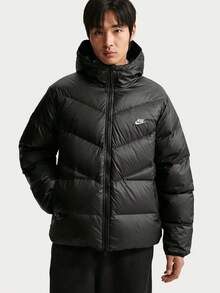 Nike Jaket Olahraga Pria Lengan Panjang Berkerudung dengan Resleting - Hitam - View 1