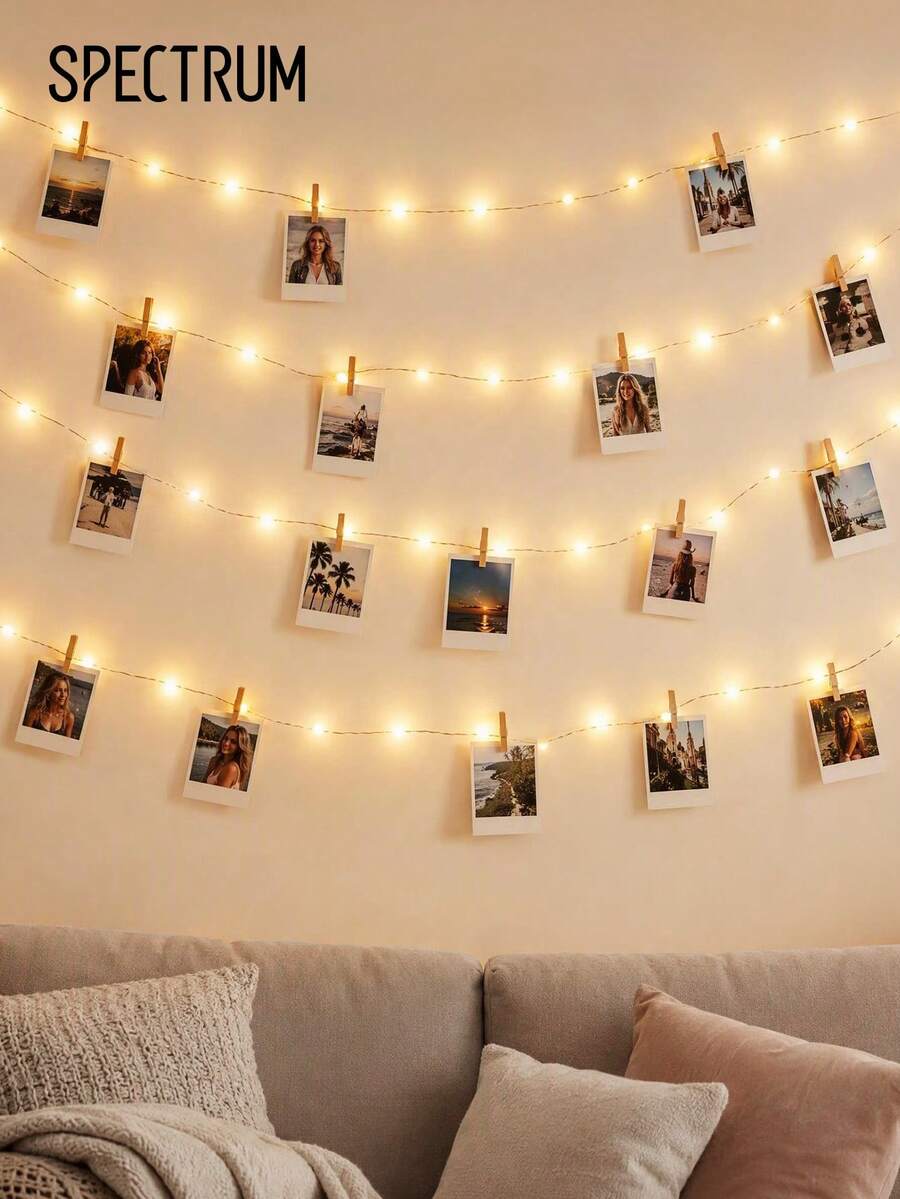 1 Set 1/2/3/4/5/10M Photo Clip Fairy Light String, Indoor Bedroom Wall Home Decor With Plastic Clips, Wedding Birthday Party & Christmas Decor, Girls Room Ambient Lights - Yellow light - View 1