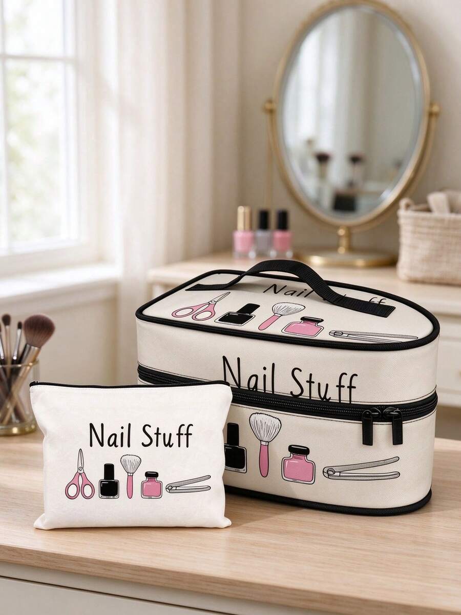 Cosmetic Storage Bag, Toiletry Bag, Large Capacity Handbag With Matching Pattern Small Pouch, Appliance Dust Cover Iron Bag, Portable Storage Bag, Suitable As Birthday Gift, Christmas Gift - Multicolor - View 1