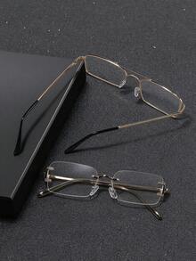 2 Pairs Unisex Rectangular Clear Lens Glasses, Gold Alloy Frame, Double ...