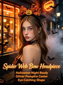 1PC Halloween Pumpkin Headband - Bright Orange Spider Web Bow, Unisex Resin Mesh Headpiece, Adjustable Size, Suitable For Holiday Costume And Photography Props, Party Accessory - Multicolor - View 3