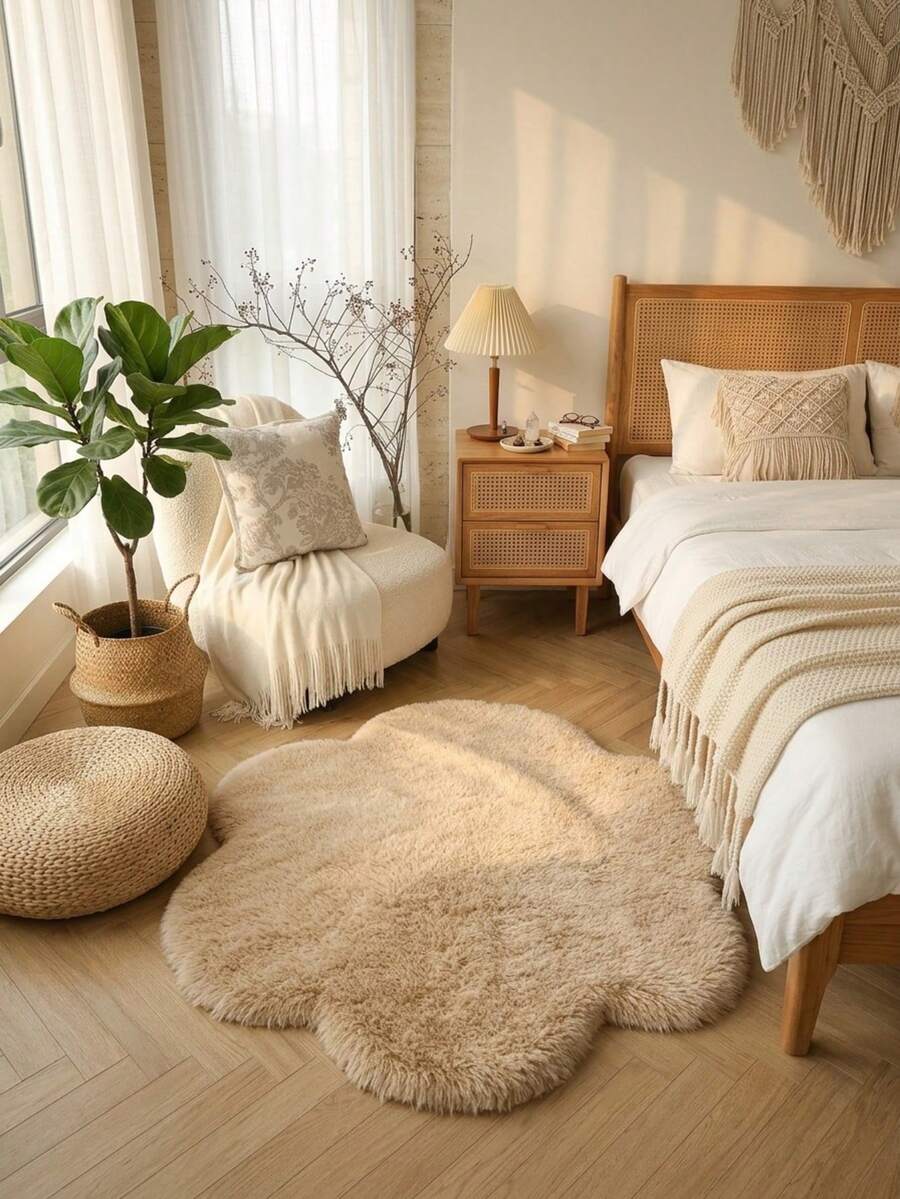 1件淺卡其色花瓣雲朵造型毛絨地毯,柔軟舒適的臥室床邊墊,冬季保暖毛絨墊,原木奶油風客廳裝飾墊,多功能居家裝飾,手工裁剪誤差1-5cm,適用於日常、聖誕節、新年及其他節日,浴室墊,浴室地毯,床邊地毯,地板墊,家居裝飾,家居裝飾,區域地毯,臥室地毯,可機洗地毯 - 彩色 - 查看 1