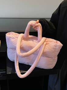 女款輕量毛茸茸托特手提包，適合旅行、上班、海灘、健身房、購物 - 粉色 - 查看 8