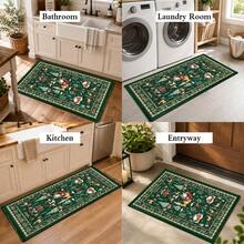 1pc Kitchen Floor Mat, Soft Faux Cashmere Material, Green Christmas Theme Deer & Snowflake Border, Anti-Slip Floor Mat For Kitchen, Bathroom And Multi-Scene Use, Room Decor, Holiday Gift - Multicolor - View 10
