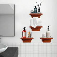 Corner Floating Shelves, 2 Tier 10 Inch Deep Wall Mounted Corner Shelves With Cable Hole, Curved Wood Storage Shelves For TV Box, WiFi Router, Books, Plants And Home Decor - Multicolor - View 5