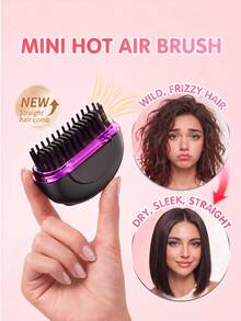 FIYIBAN 1pc Wireless Mini Hair Straightener Brush, Portable Rechargeable Dual Use Straightening & Curling, Fast Heating Anti-Scald, Travel Essential - Multi-color-mini - View 1