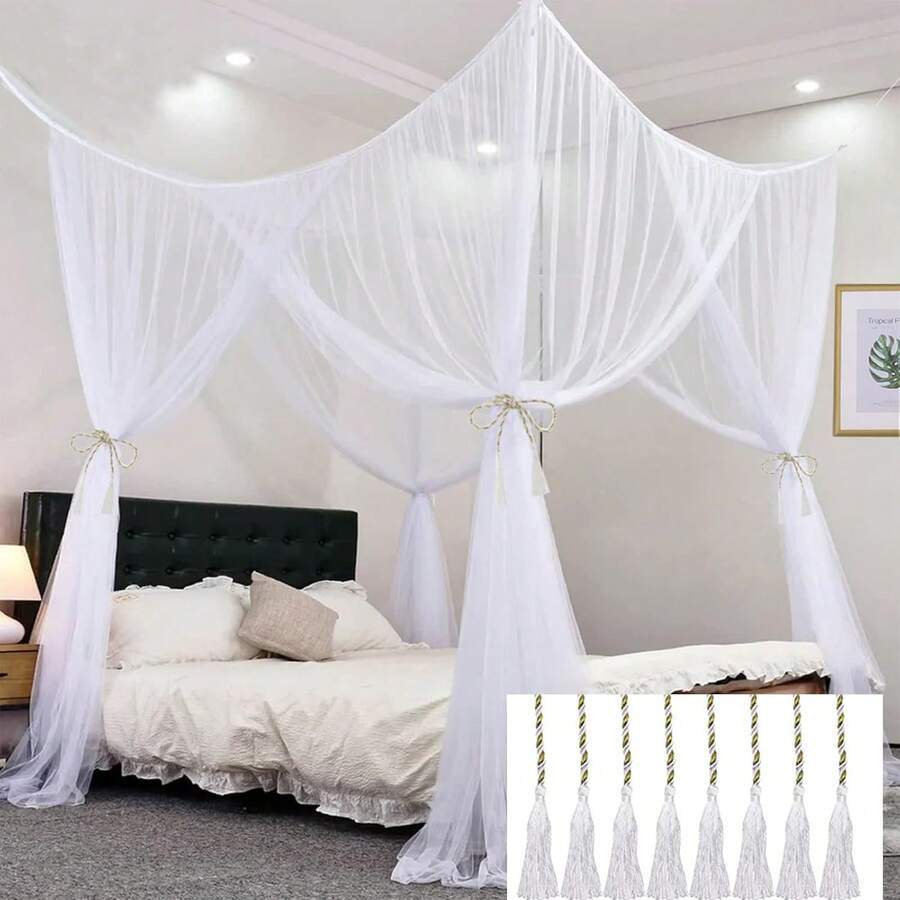 Outdoor Mosquito Net, Curtain Bed Cover, Rainbow Mosquito Net, Princess Mosquito Net, Suitable For 4-Post Bed Elegant Mosquito Net Set, Mosquito Netting With Hooks And Tassel Rope, Screen-Style Bed Cover Curtain, Mosquito Net - A - View 1