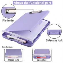 Clipboard With Storage, A4 Loose-Leaf Binder Clipboard With Pen Holder, Heavy-Duty Storage Clipboard With Low-Profile Clip, Side-Opening Clipboard Folder, Smooth Writing Clipboard - Multicolor - View 7
