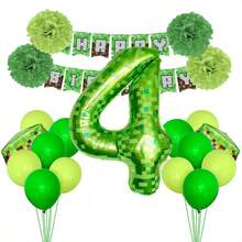 22pcs Birthday Decorations, Game Theme Happy Birthday Banner, 40 Inch Green Pixel Miner Number Balloons And Pixel Cube Foil Balloons, For Pixel Party Decor, Ultimate Party Supplies Kit With Balloons And Birthday Number (1-9) Signs - Multicolor - View 7