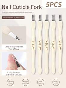 5Pcs Cuticle Trimmer Dead Skin Remover, Nail Art Tools With Ergonomic Grip, U-Shaped Round Head Design, Practical Manicure Care Tools - Beige - View 6