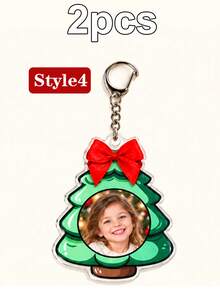 Custom Keychain With Photo, Personalized Christmas Key Chain, Festive Bow Holiday Keychains, Customized Picture Bag Charm, Customizable Xmas Gift - Multicolor - View 12