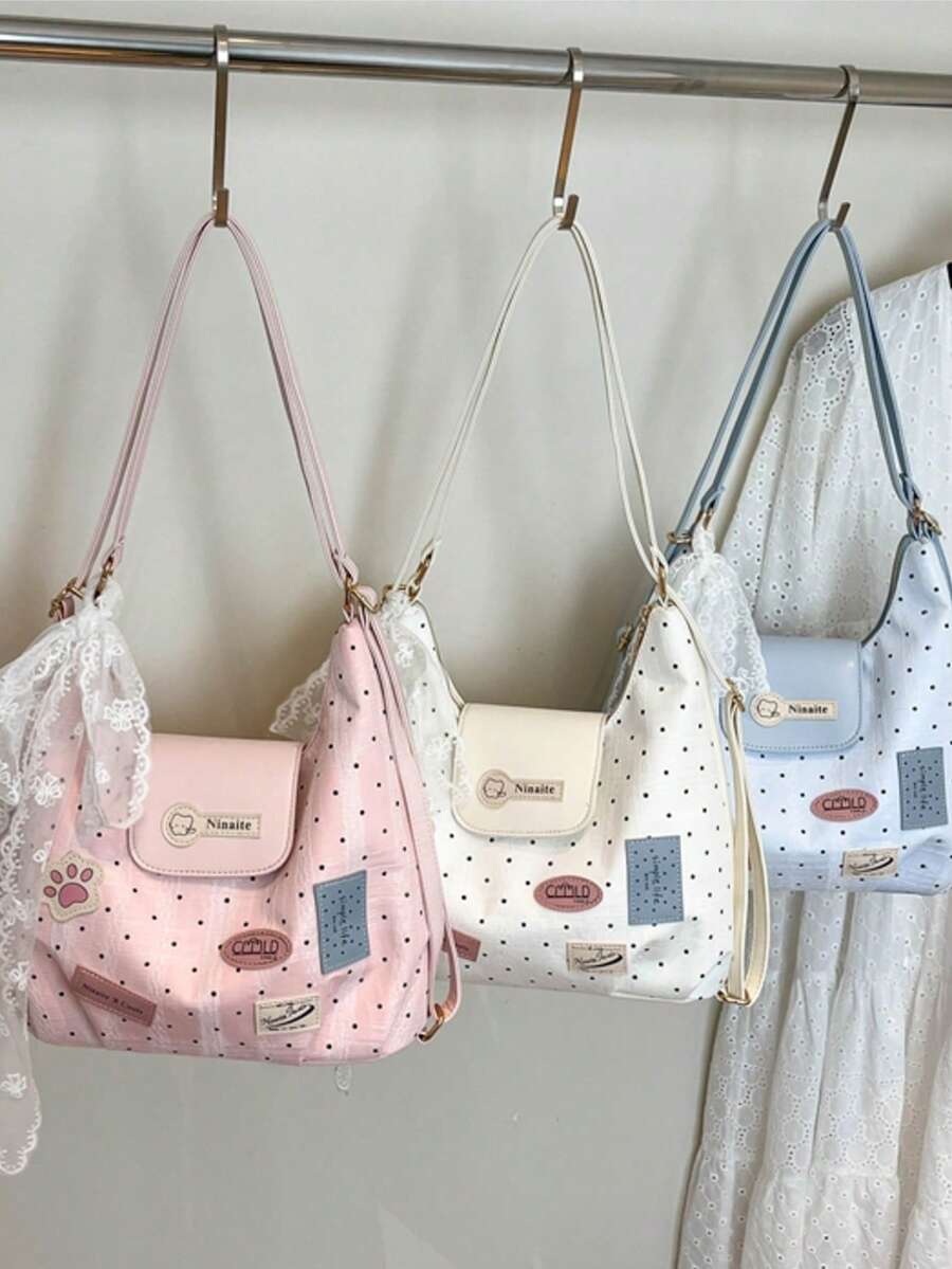 2026 New Sweet Polka Dot Applique Shoulder Bag, Soft PU Large Capacity, Girly Style Tote Bag For Travel And Commute - Shoulder Bag - View 1