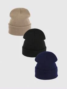 3pcs Men's Knitted Beanie, Double Layer Warm Knitted Hat, Folded Brim Loose Brimless Design, Suitable For Cold Weather, Autumn/Winter Knitted Hat - Multicolor - View 13