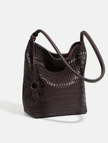 Women's Woven Crossbody Shoulder Bag, Loose Tote Bag With Zipper Pocket, Practical Daily Commute Bag - A - View 6