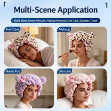 Double Layer Bear Ear Hat Women's Thick Fleece + Satin Hair Protection Sleep Cap - Double-layer Bear Ear Hat - View 3