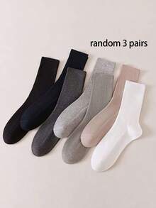 3/5 Pasang Kaos Kaki Rajut Garis Vertikal Setengah Betis, Kaos Kaki Pria Serbaguna untuk Sehari-hari - MultiWarna - View 7