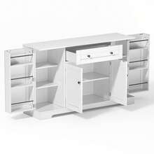Multifunctional Kitchen Sideboard – 138 Cm Cabinet With Drawer, Shelf Doors & Adjustable Shelves – Modern Design With Tip-Over Protection, Ideal For Kitchen, Living Room & Bedroom - White - View 7