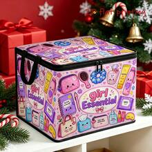 1pc Graffiti Print Fabric Storage Box With Flap, Various Personal Item Illustration Patterns, Soft Pink & Purple Color Scheme, Reinforced Handle Design, Large Capacity Foldable, Dust-Proof Flap Storage For Clothes And Sundries, Personalized Home Storage, Ideal Holiday Gift - A - View 3