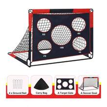 Outdoor Color Blocked Foldable Football Door, Detachable Oxford Cloth Multi Hole Football Training Net, Indoor And Outdoor Two In One Football Door, Dual-Purpose Football Door For Pitching And Shooting. - Red - View 9
