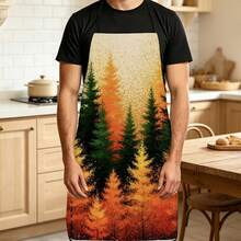 1pc Autumn Forest Print Apron, Featuring Orange-Red Autumn Woods And Green Pine Tree Patterns, Durable Cooking Apron Suitable For Bakers, Cake Decorators, BBQ Enthusiasts, Gardeners, Painters, Nail Artists - Perfect Gift For Home And Professional Chefs - Multicolor - View 5