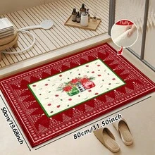 1pc Kitchen Floor Mat, Soft Faux Cashmere Material, Christmas Floral Pine Cone Decor, Kitchen Bathroom Entryway Anti-Slip Floor Mat Red And Green, Suitable For Multiple Scenarios Anti-Slip Floor Mat, Room Decoration, Holiday Gift - Multicolor - View 14