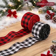 1pc 5CM Wide Christmas Plaid Wired Ribbon With Hemmed Edge, Decorative Ribbon For Christmas Holiday DIY Handmade Wreath Decoration - A - View 20
