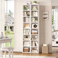Estantería Alta y Estrecha Blanca de 8 Compartimentos, Unidad de Almacenamiento Vertical para Sala, Dormitorio y Oficina, Estante para Libros, CD y DVD, Diseño Delgado para Espacios Reducidos - Blanco - Ver 3