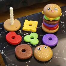 Baby Rotating Tower Stacking Hamburger Toy - Rotating Funnel Building Blocks Early Education Toy, Stacking Machine Hamburger Bread Tower, Baby Rotating Stacking Toy, Stacking Machine Montessori Infant Toddler Toy, Random Color - Multicolor - View 2